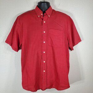 Cutter & Buck Mens Medium Short-Sleeve Red Button-Up Shirt 100% Cotton